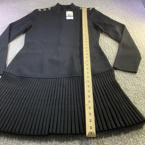 Michael Kors Womens Black Pleated Drop Waist Dress Mock Neck Size XL NWT - Picture 12 of 15